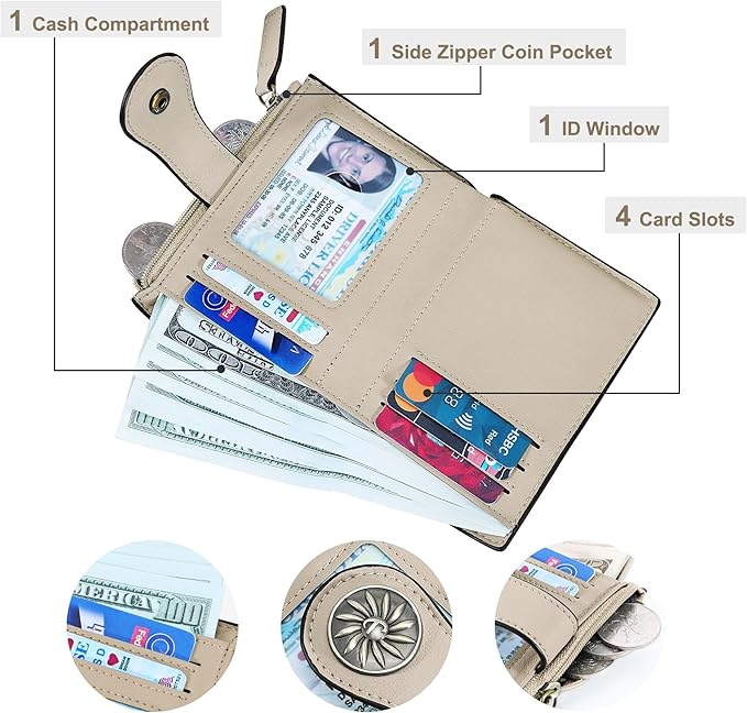 Tipmile Small Wallet for Women Bifold RFID Blocking Card Holder Leather Wallets with Zipper Coin Pocket