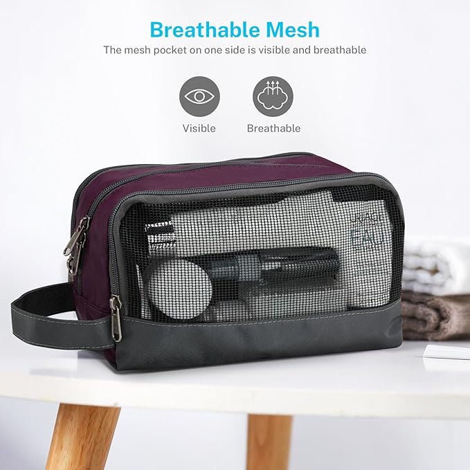 Gonex Travel Toiletry Bag Nylon, Toiletries Kit Shaving Bag Toiletry Organizer Burgundy