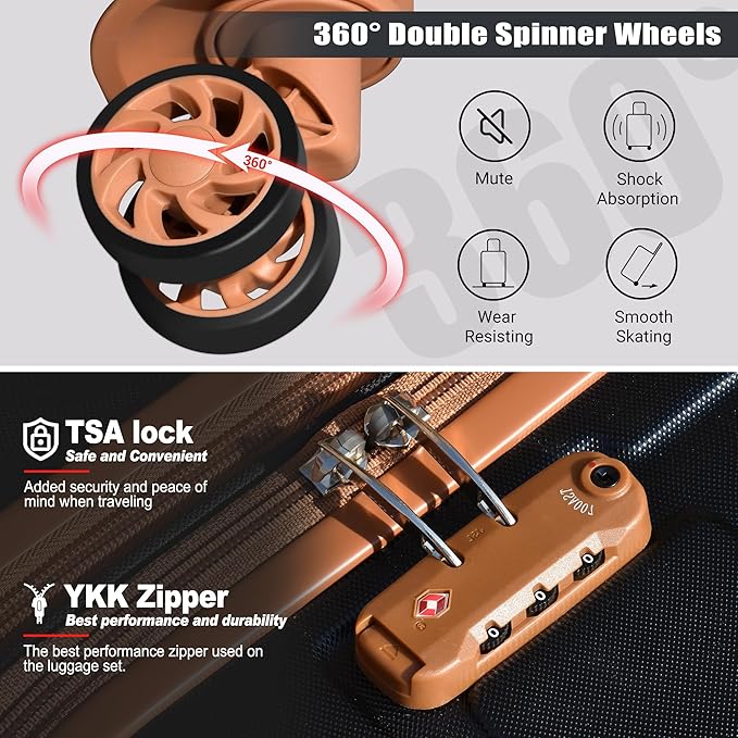 Classic 3-Piece Luggage Set with TSA Lock, Lightweight Suitcase with Spinner Wheels, Hardshell Expandable Carry-On Luggage, 20/24/28 inch, Apricot Black