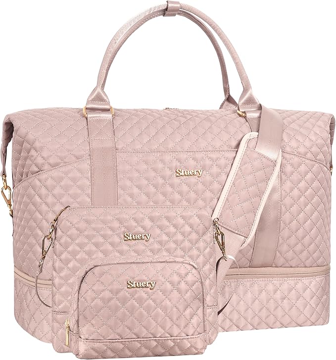 Weekender Bag, Large Travel Duffel Bag for Women, Carry on Overnight Bag with Shoe Compartment and Toiletry Bags