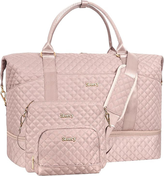 Weekender Bag, Large Travel Duffel Bag for Women, Carry on Overnight Bag with Shoe Compartment and Toiletry Bags