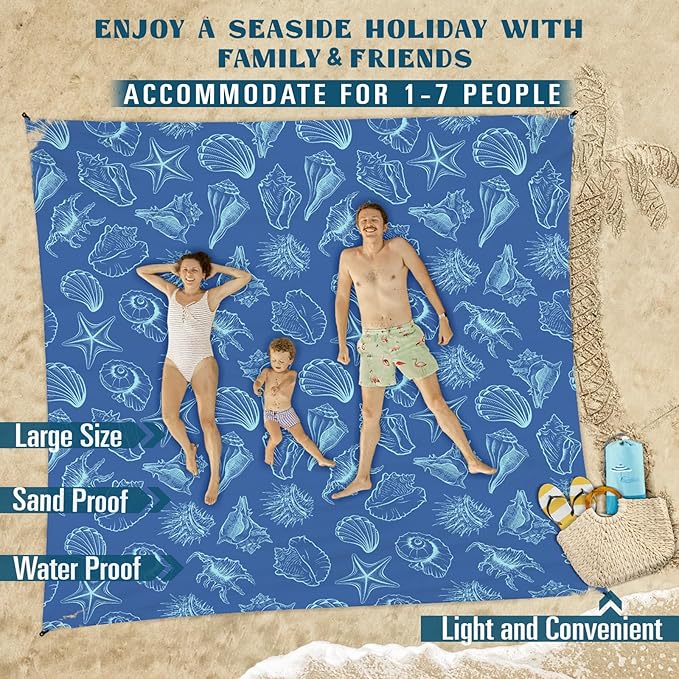 Famstar Beach Blanket Sandproof Waterproof 78''×110'' 1-7Adults Oversized,Compact Lightweight Durable Beach Mat for Travel Camping Hiking Picnic Blanket