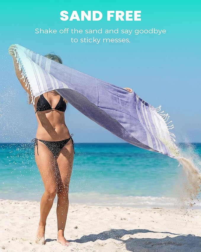 Antfuny Turkish Beach Towels Vacation Essentials Quick Dry Sand Free Soft Extra Large XL Big Blanket Adult Bath Pool Swim Towel Lightweight Thin Sandless Fast Drying No Sand Packable Foldable Blue