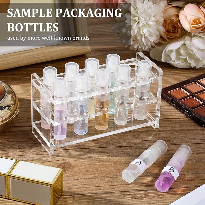 Mini Perfume Sample Bottles, 2 ml Plastic Small Spray Bottle 10 Pack, Fine Mist, Portable Perfume Travel Refillable Bottle, Upgraded atomizer sprayer, Clear