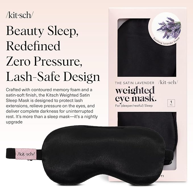 Kitsch Weighted Satin Sleep Mask - Weighted Eye Masks for Sleep and Travel - Lavender Ultra-Soft Sleeping Eye Mask for Women and Men - Light Blocking, Adjustable Strap, (4.1oz/116g)