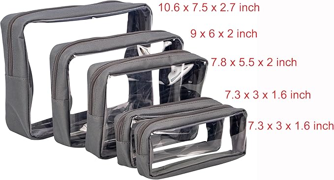 TSA Approved 5-Piece Diaper Bag Organizer Pouch Set Clear Waterproof TPU Kids Toiletry Storage Set Travel Packing Clutch Cube Bags for Baby Nursing (Grey)