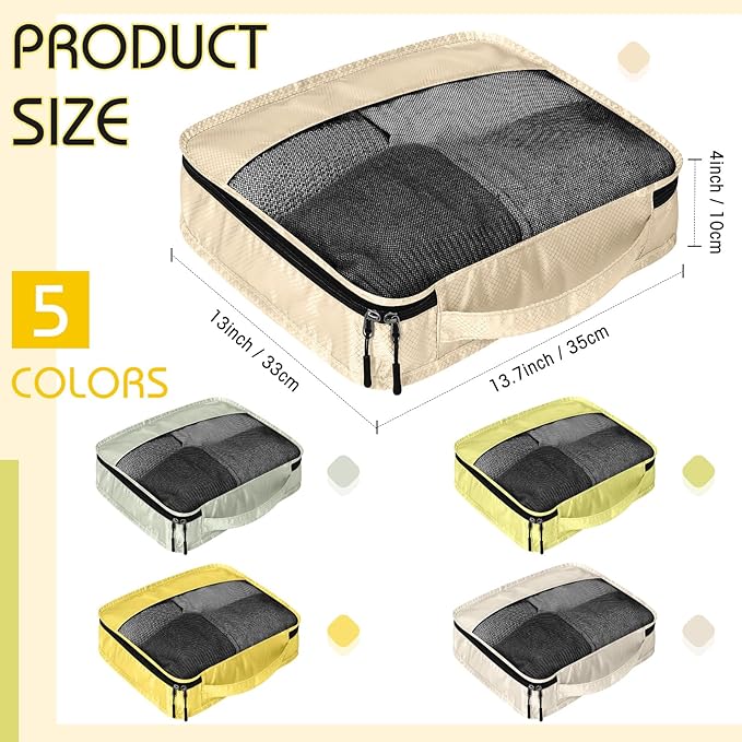 5 Pcs Packing Cubes for Suitcase Large Travel Cubes Carry on Luggage Organizer Bags for Clothes Accessories(M,Yellow)