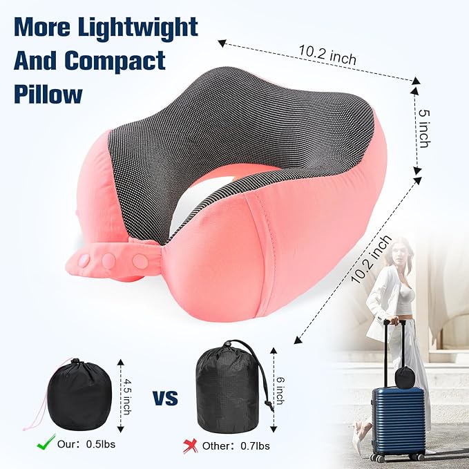 Neck Pillow for Traveling, Travel Pillows for Airplanes,100% Pure Memory Foam Travel Neck Pillow, Adjustable Flight Pillow, Portable Plane Accessories with Eye Mask, Earplugs, Carry Bag