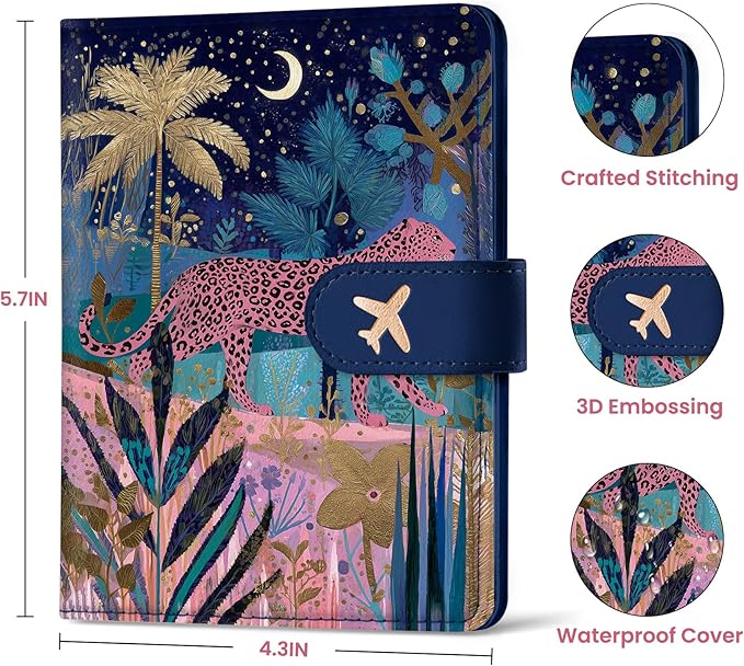 Passport Holder for Travel Essentials, RFID Blocking Leather Cover Wallet with Magnetic Closure, Aesthetic & Cute Passport Book Case for Women and Men - Cheetah