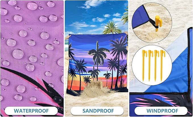Beach Blanket Waterproof Sandproof Extra Large Beach Mat 79" X 83"/120"x108"for 1-8 Adults Quick Drying Durable Outdoor Picnic Mat for Beach Travel Camping Hiking