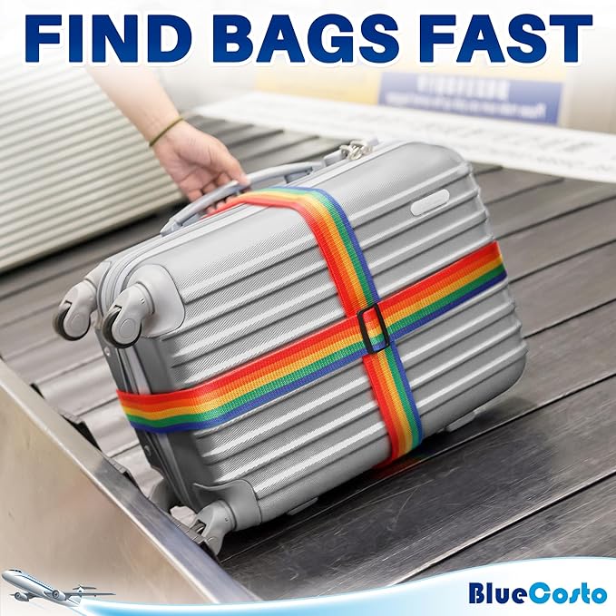 Luggage Straps for Suitcases - TSA Approved - Rainbow, 4 PK - Premium Belts for Suitcase, Briefcase & Travel Bag - Adjustable Strap Length 43" - 78"