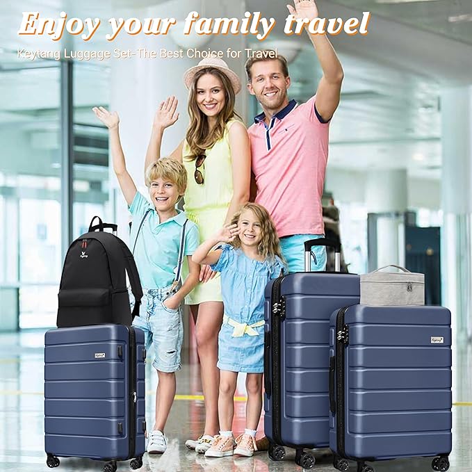 Explorer Luggage Set, Lightweight Hardside Suitcase, Expandable Carry-On Luggage with Travel Backpack & Cosmetic Makeup Bag, 5-Piece Set (20in/24in/28in), Navy Blue