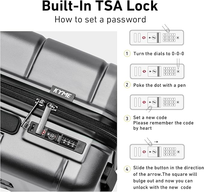 KYME Luggage Sets 2 Piece Suitcase Set Hardshell 20 inch/24 inch Luggage with Spinner Wheels Hardside PC+ABS Checked Large Suitcase with TSA Lock for Men Women Silver Grey
