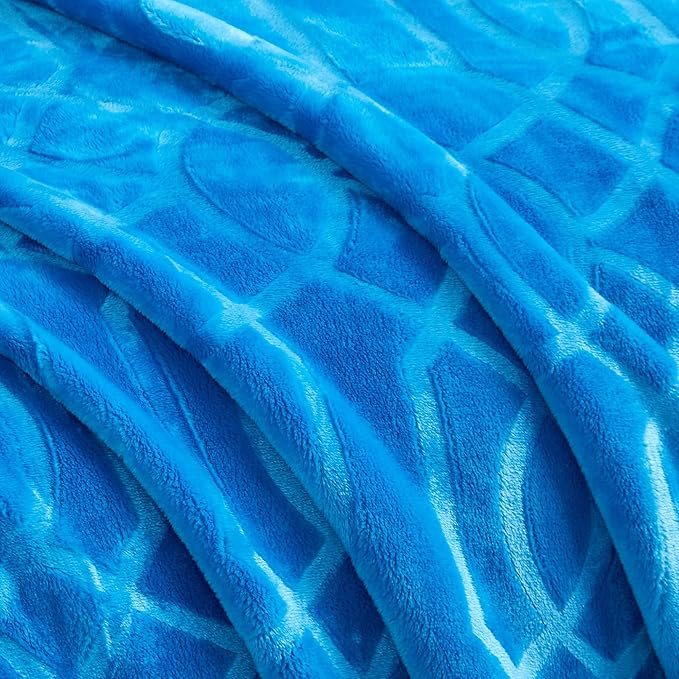 Soft Cozy Fleece Queen Size Blanket, 90x90 Inches – Lightweight Plush Blanket for Bed, Fuzzy 3D Jacquard Design - Royal Blue