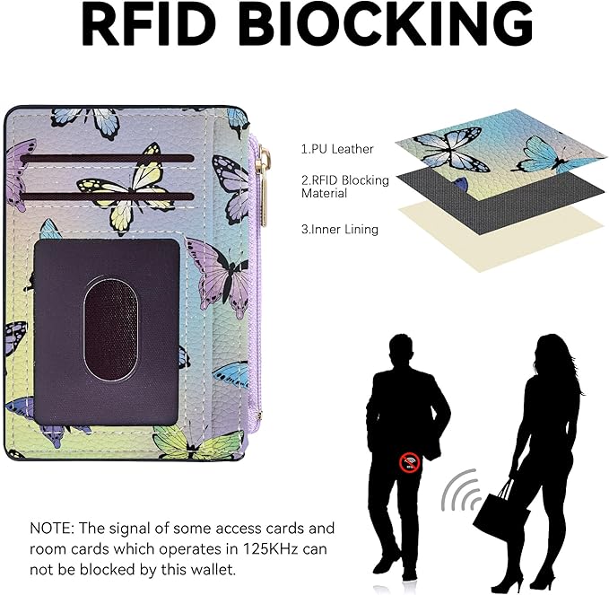 Tipmile Credit Card Holder for Women Slim Minimalist Front Pocket RFID Blocking Wallet Small Compact Card Case with ID Window, Butterfly