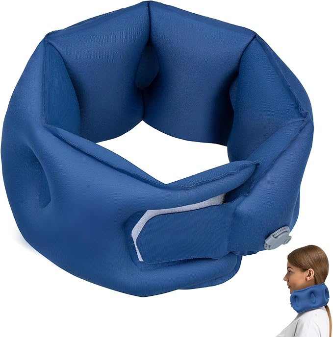 Inflatable Neck Pillow, Travel Pillow for Airplane, Traveling, Office, and Car, Chin Support Neck Relief - Airplane Travel Essentials（Blue