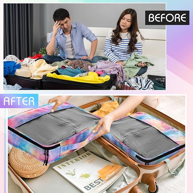 5 Pcs Packing Cubes for Suitcase Large Travel Cubes Carry on Luggage Organizer Bags for Clothes Accessories(S,Watercolor)