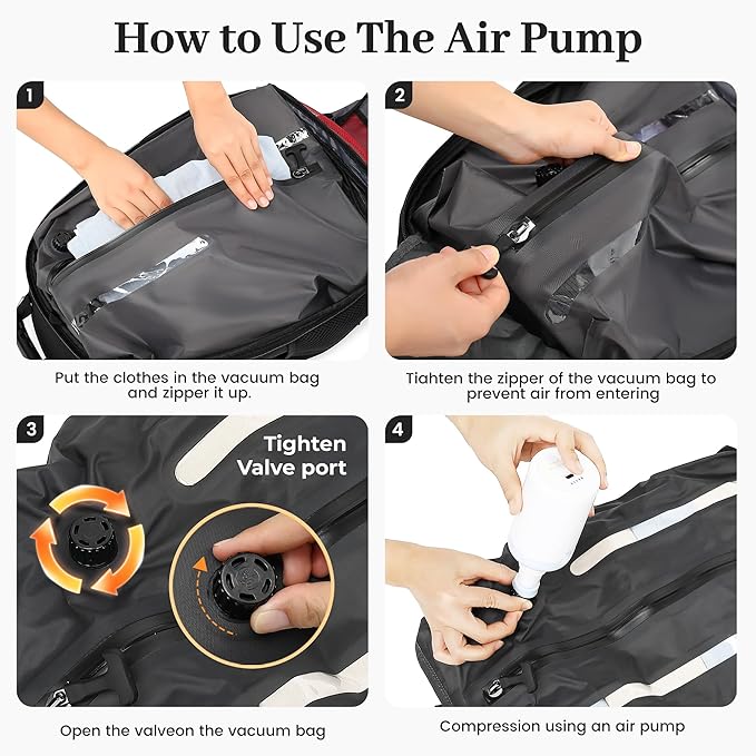 Boavan Vacuum Seal Backpack for Travel with Pump, 55L Large Bag with Zipper‑Off Detachable Vacuum Compression Bag Waterproof Carry On Large Travel Bag for Airline，Bags and Backpack Used Independently