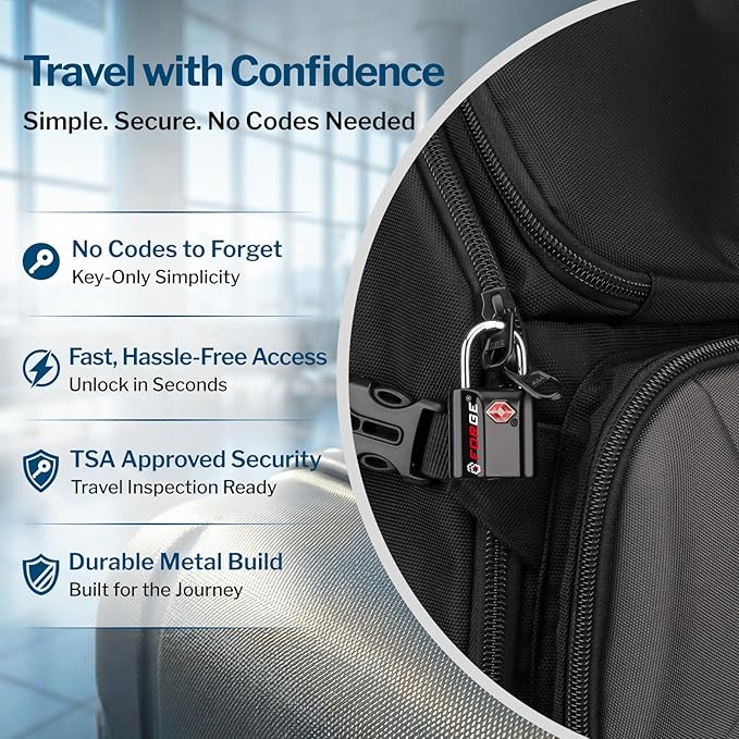 Forge 1'' Wide 1.8'' Tall, TSA Approved Luggage Locks: Key Locks for Travel. Ultra Secure Dimple Key Travel Locks Alloy Body Luggage Locks. Black 2 Pack.