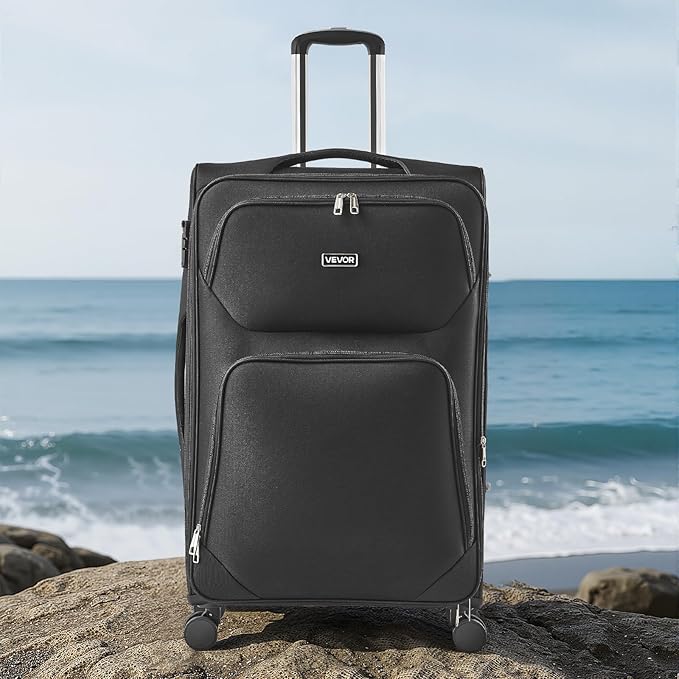 VEVOR Softside Expandable Luggage with Spinner Wheels, 28-Inch Softside Checked Large Luggage, Lightweight Checked Suitcase with Expandable Zippered Pocket and TSA Lock, Black