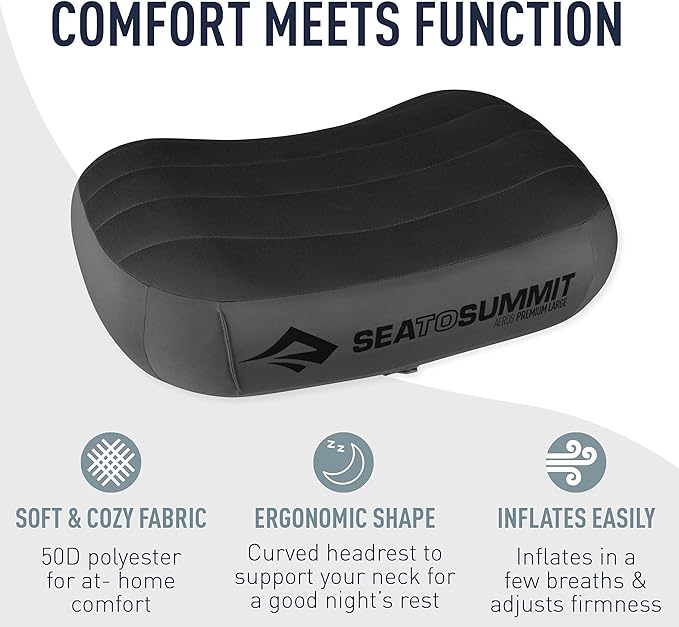Sea to Summit Aeros Premium Inflatable Travel Pillow, Regular, Grey