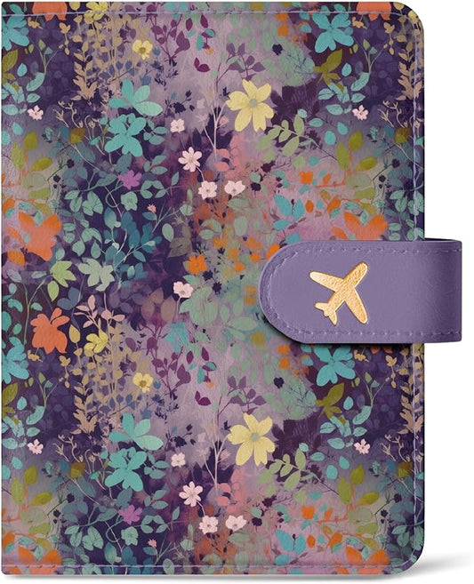 Passport Holder for Travel Essentials, RFID Blocking Leather Cover Wallet with Magnetic Closure, Aesthetic & Cute Passport Book Case for Women and Men - Violet
