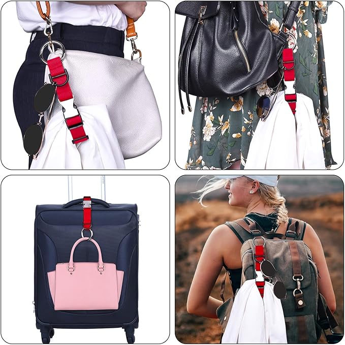 Wisdompro Jacket Gripper Strap, Add a Bag Luggage Straps Baggage Suitcase Belts Travel Accessories with Hook and D-Ring - Make Your Hands Free, Easy to Carry Your Extra Bags - Red