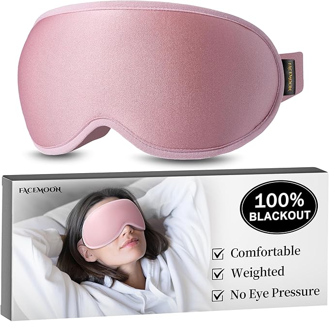 Weighted Sleep Mask for Women: 3D Contoured Blackout Eye Mask for Eyelash Extensions, Zero Pressure Memory Foam Blindfold, Self-Care Relaxation Gift, Travel & Long Flight Essentials (Pink)
