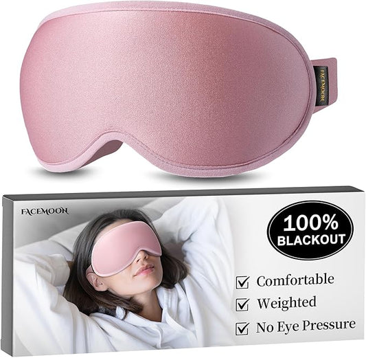 Weighted Sleep Mask for Women: 3D Contoured Blackout Eye Mask for Eyelash Extensions, Zero Pressure Memory Foam Blindfold, Self-Care Relaxation Gift, Travel & Long Flight Essentials (Pink)