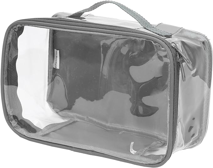 Small Clear Travel Packing Cube/See Through PVC Plastic Pouch for Carry On Suitcase, Backpack or Diaper Bag/Transparent Multipurpose Accessories, Makeup & Underwear Organizer w/Handle (Gray)