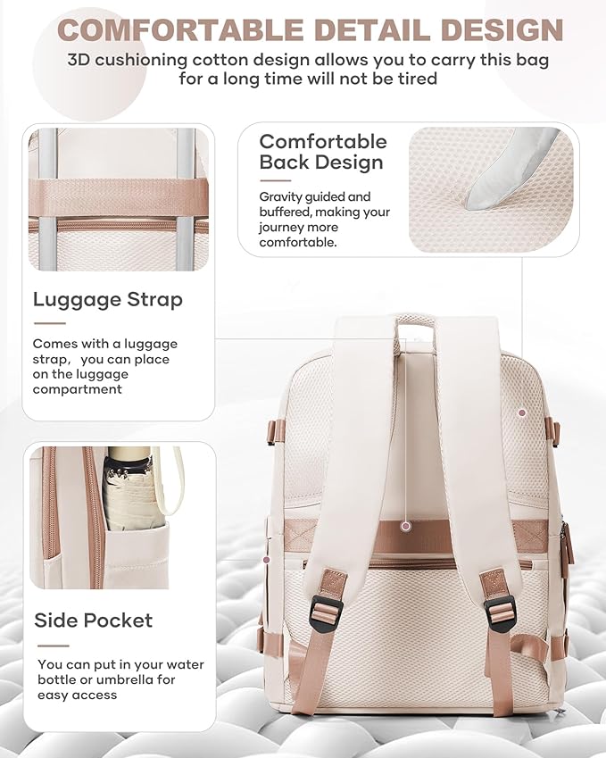 coowoz Travel Backpack Carry On for Women Man Gym Backpacks with Laptop Compartment Mochila de Viaje Teacher Personal Item Backpack Airplane Accessories Must Haves Beige Brown 20L