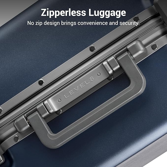 LEVEL8 Carry On Luggage Airline Approved Zipperless with Aluminum Frame, Hard Case Luggage with Spinner Wheels, Metal Travel Suitcase with Packing Organizers, 20 Inch, Blue