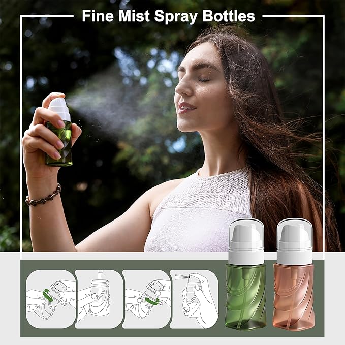 2 Pack Small Spray Bottle 2oz/60ml, Travel Size Mini Fine Mist Spray Bottles, Leakproof & Refillable Empty Spray Bottle for Hair, Face, Plant and Cleaning