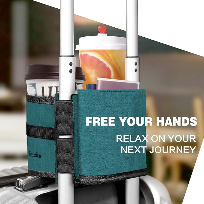 Luggage Travel Cup Holder Attachment. Hands-Free Drink Carrier for Coffee Mugs & Tumblers, Fits Suitcase & Roll-On Handles. Must-Pack Travel Accessory, Gift for Flight Attendants & Travelers