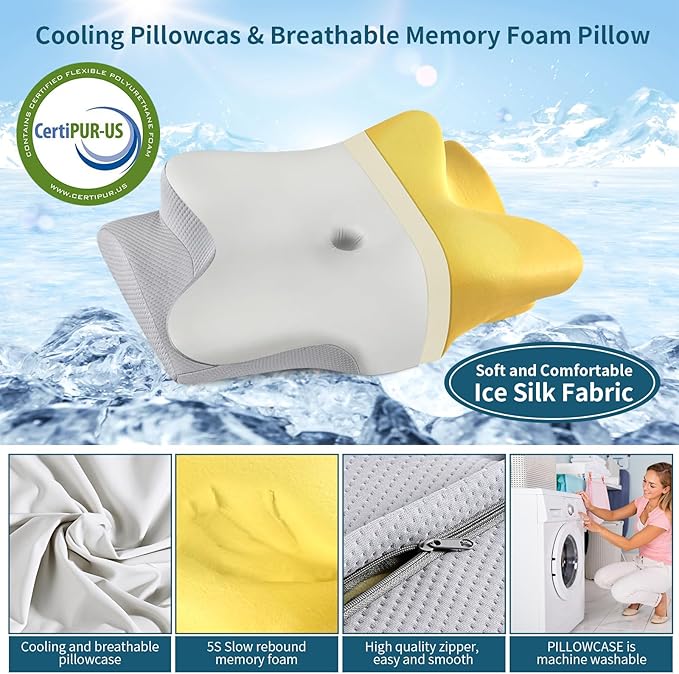 Cervical Neck Pillow - Ergonomic Side Sleeper Pillow for Pain Relief, Contour Cervical Pillow for Sleeping, Memory Foam Pillows for Neck Support, Orthopedic Bed Pillow for Back Stomach Sleepers