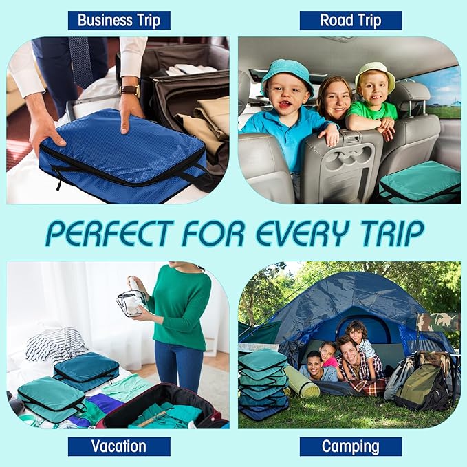 5 Pack Compression Packing Cubes for Travel Space Saving Cubes Luggage Organizer for Suitcase(Blue,S)