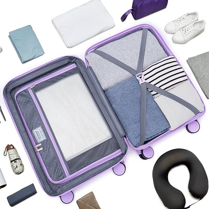 LARVENDER Luggage Sets, Suitcase Set 3 Piece Expandable Luggage PP Lightweight Large Suitcases with Wheels for Women (3 piece set,Lavender)