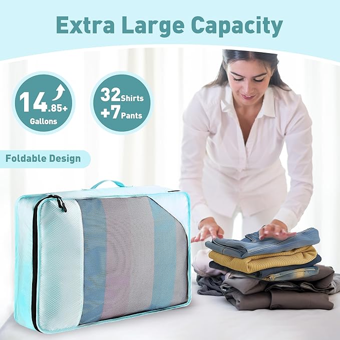 8-Piece Packing Cubes for Travel, 2026 Upgraded Durable Zippers & Reinforced Mesh, Complete Luggage Organizer Set with Shoe/Toiletry/Laundry Bags, 4 Sizes for Suitcase, Men Women, Lake Blue