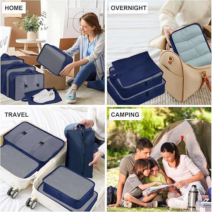 Packing Cubes, 7 Pcs Travel Packing Organizers for Suitcases, Large Capacity Travel Luggage Organizer Set includes 7 Storage Bags, Travel Essentials for Women or Men (Navy)