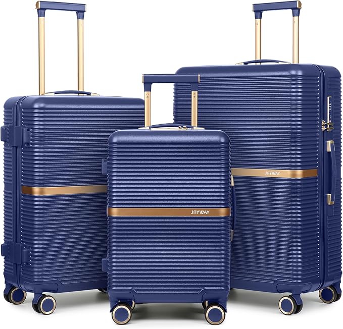 Joyway 3 Piece Luggage Set (20/24/28 Inch) – Lightweight ABS Hardshell Suitcases, Spinner Wheels, TSA Lock, Durable Travel Luggage (Dark Blue)