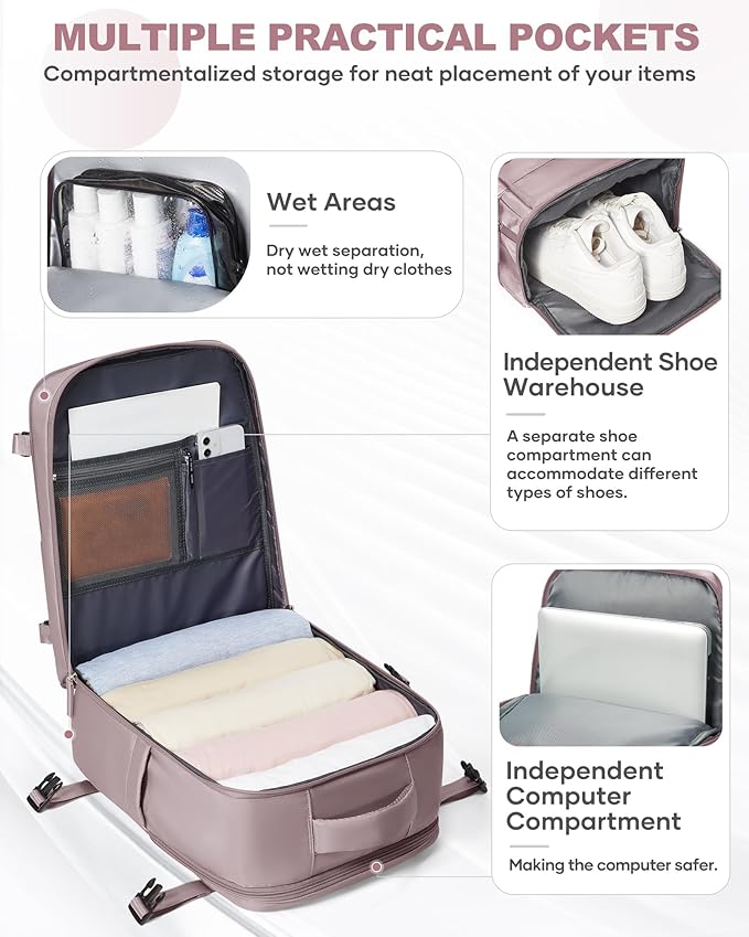 coowoz Travel Backpack Carry On for Women Man Gym Backpacks with Laptop Compartment Mochila de Viaje Teacher Personal Item Backpack Rucksack Airplane Accessories Must Haves Pink Purple Small