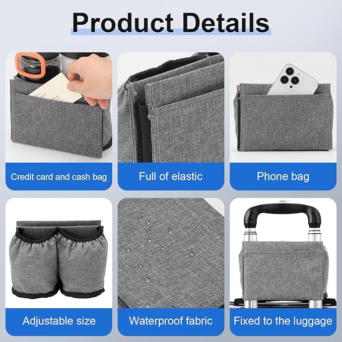Luggage Cup Holder for Suitcases Free Hands, Travel Accessories, Luggage Cup Caddy Gifts, Beverage Holder, Universal Luggage Accessories for Flight Attendants, Business Travelers, Grey