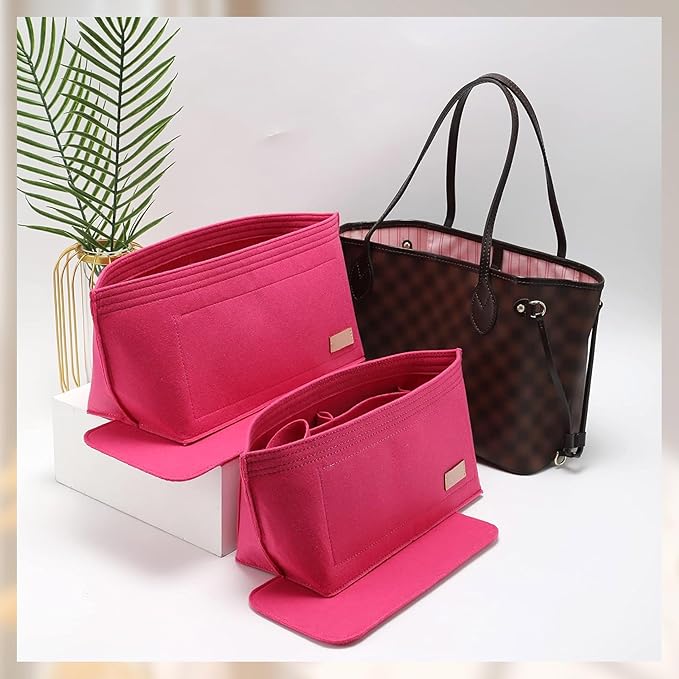 Purse Organizer Insert with Base Shaper Compatible with neverfull MM, Speedy 30 and More,Bag Organizer Insert for Luxury Tote Bags,L/Rose