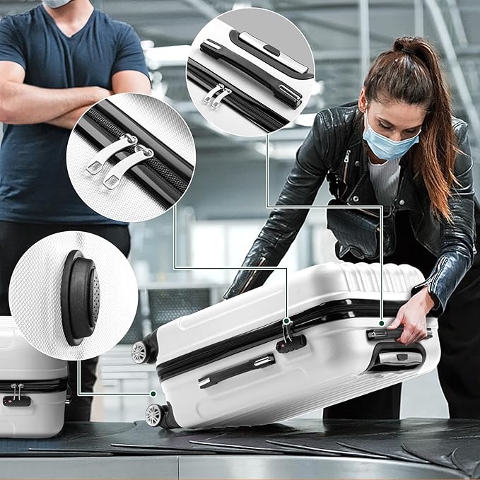 Karl home Luggage Set of 3 Hardside Carry on Suitcase Sets with Spinner Wheels & TSA lock, Portable Lightweight ABS Luggages for Travel, Business - White(20/24/28)