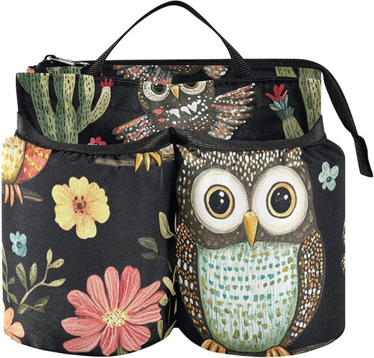 Black Owls Cactus Butterfly Luggage Cup Holder Travel Portable Free Hand Drink Carrier Suitcase Drinks Beverage Holder Carry-On Bottle Mug Holder Organizer Bag Travelers Accessories