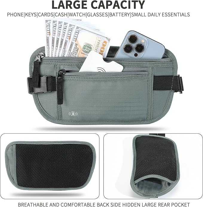 Money Belt for Travel Hidden Travel Pouch Women Men Hidden Rfid Passport Holder for Travel (Dark Green)