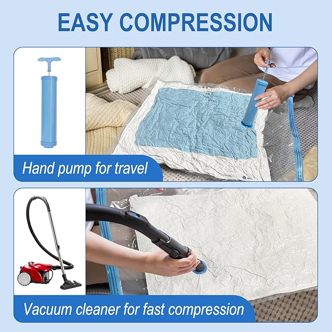 Vacuum Storage Bags with Hand Pump, Plastic Packaging Bags, 80% Space Saver Vacuum Seal Bags for Clothing, Travel Lugggage, Blankets, Comforters, 10 Large