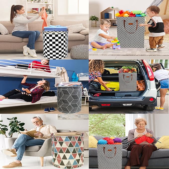 Waterproof Laundry Hamper Collapsible Laundry Basket Leather Handle Laundry Bag Large Clothes Storage Toy Organization for Bathroom Bedroom Laundryroom College Dorms (Hege-002)