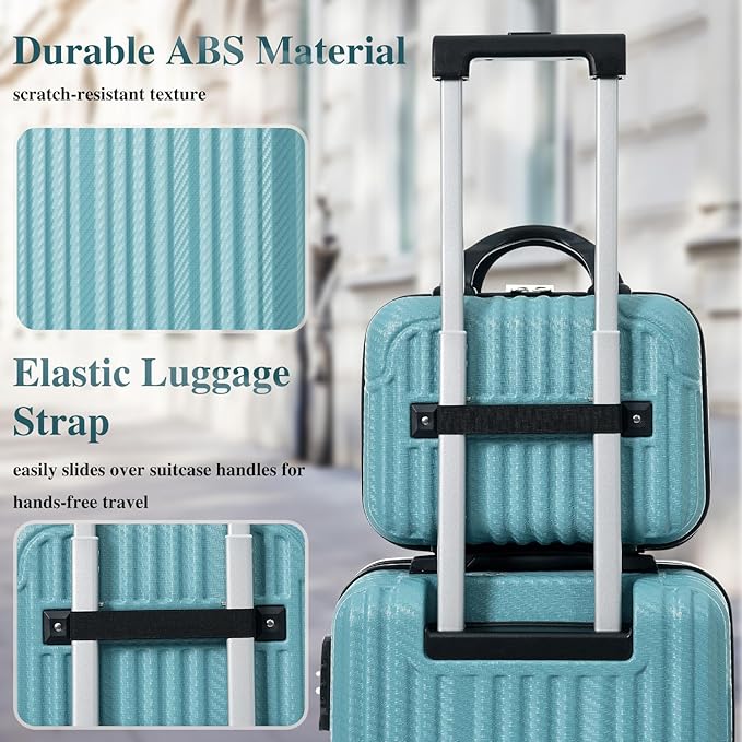 Hardshell 6pcs Luggage, Lightweight Suitcase with Spinner Wheels, Ice blue