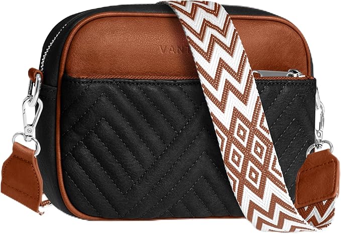 Vantamo Premium Quilted Crossbody Bags for Women with Anti-Pickpocket Clip, Vegan Leather Handbags, Travel Purses for Women